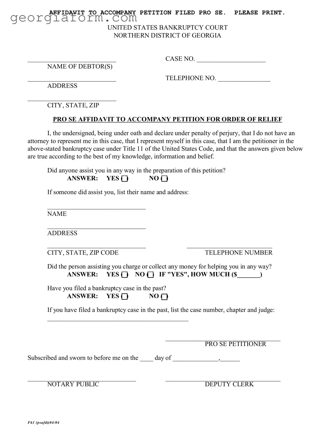 Free F 61 Georgia Template in PDF