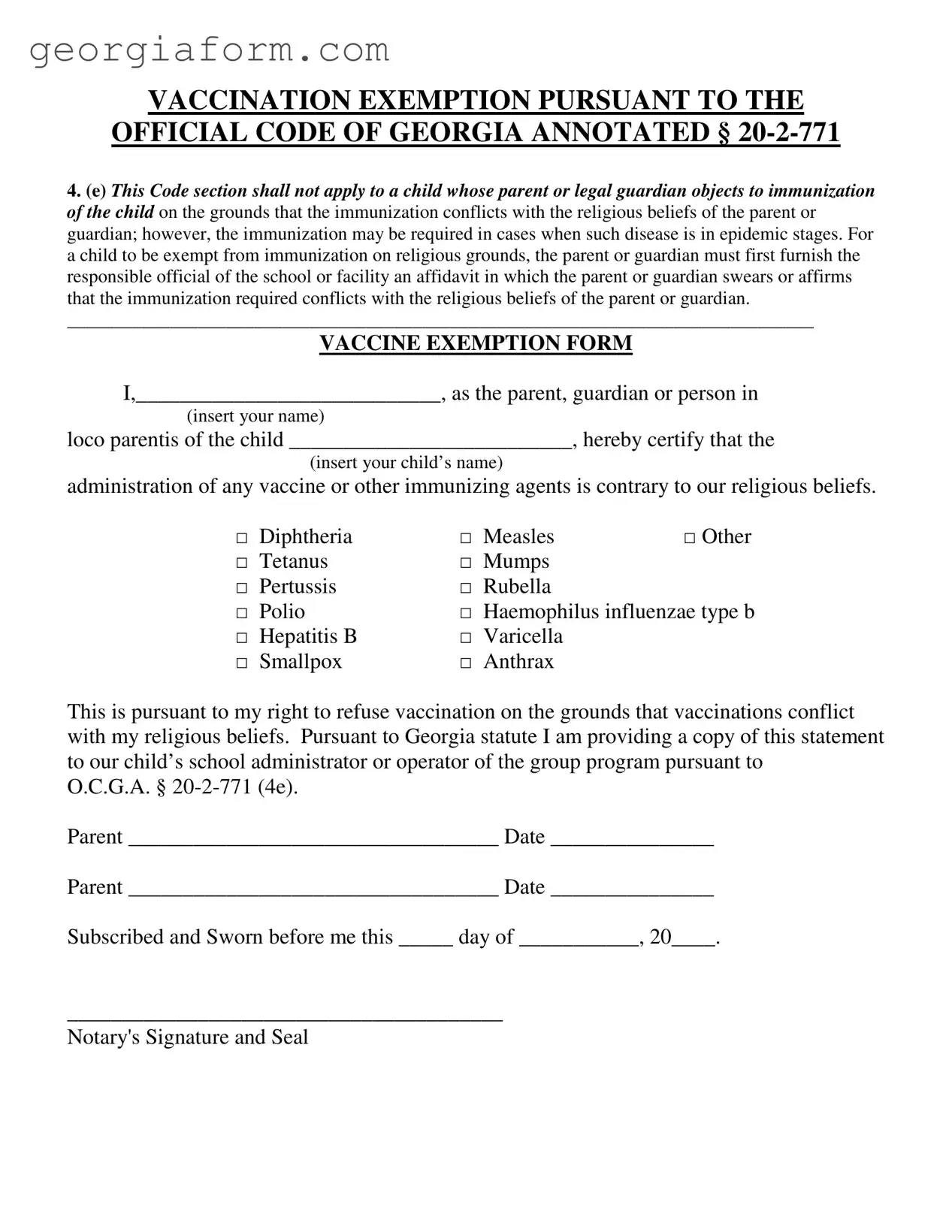 Free Ga Vaccine Exemption Template in PDF