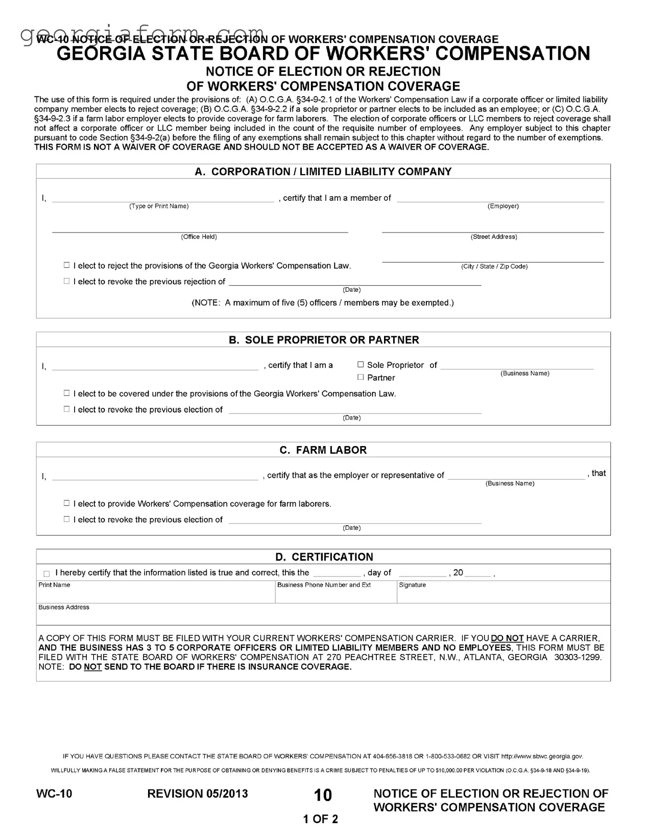 Free Ga Wc 10 Template in PDF