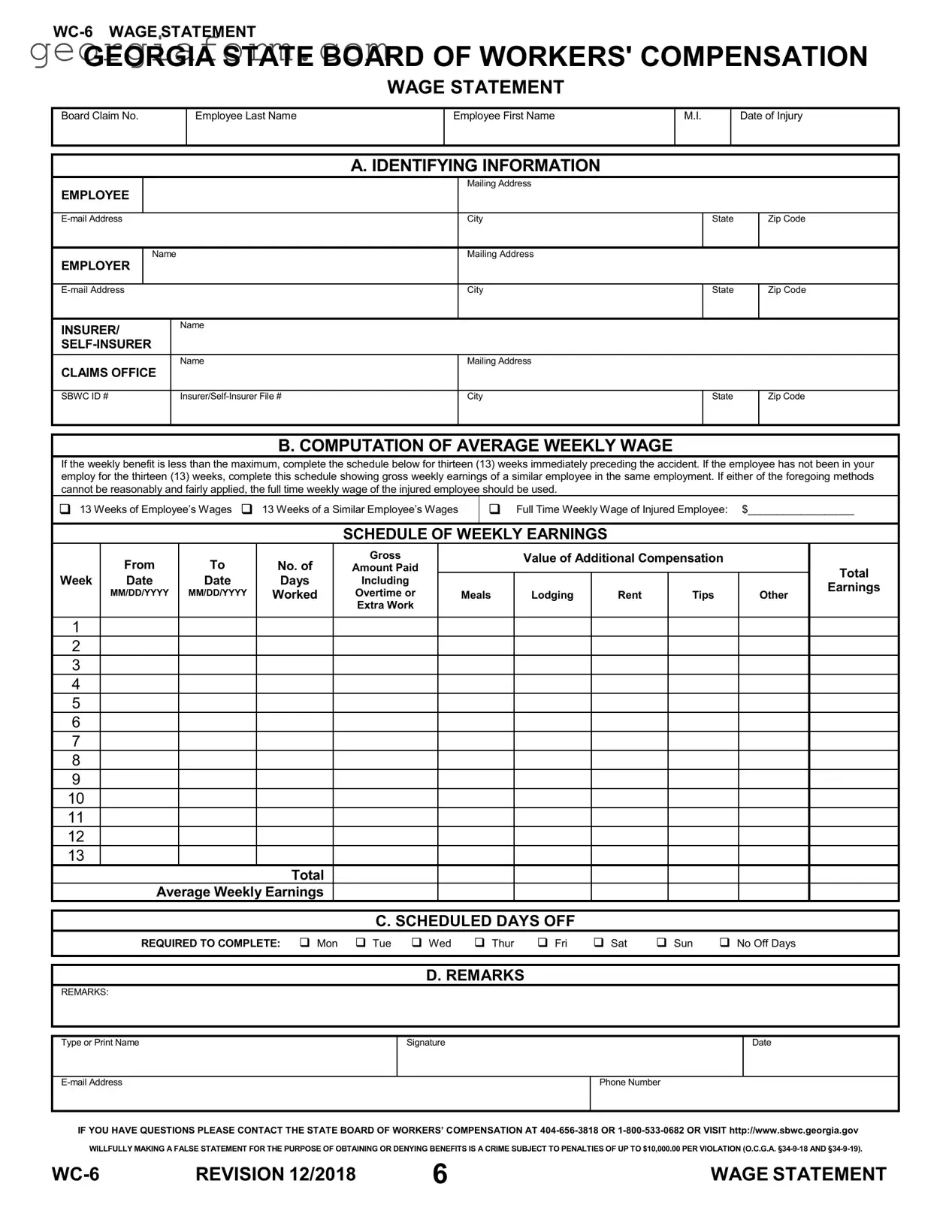 Free Ga Wc 6 Template in PDF