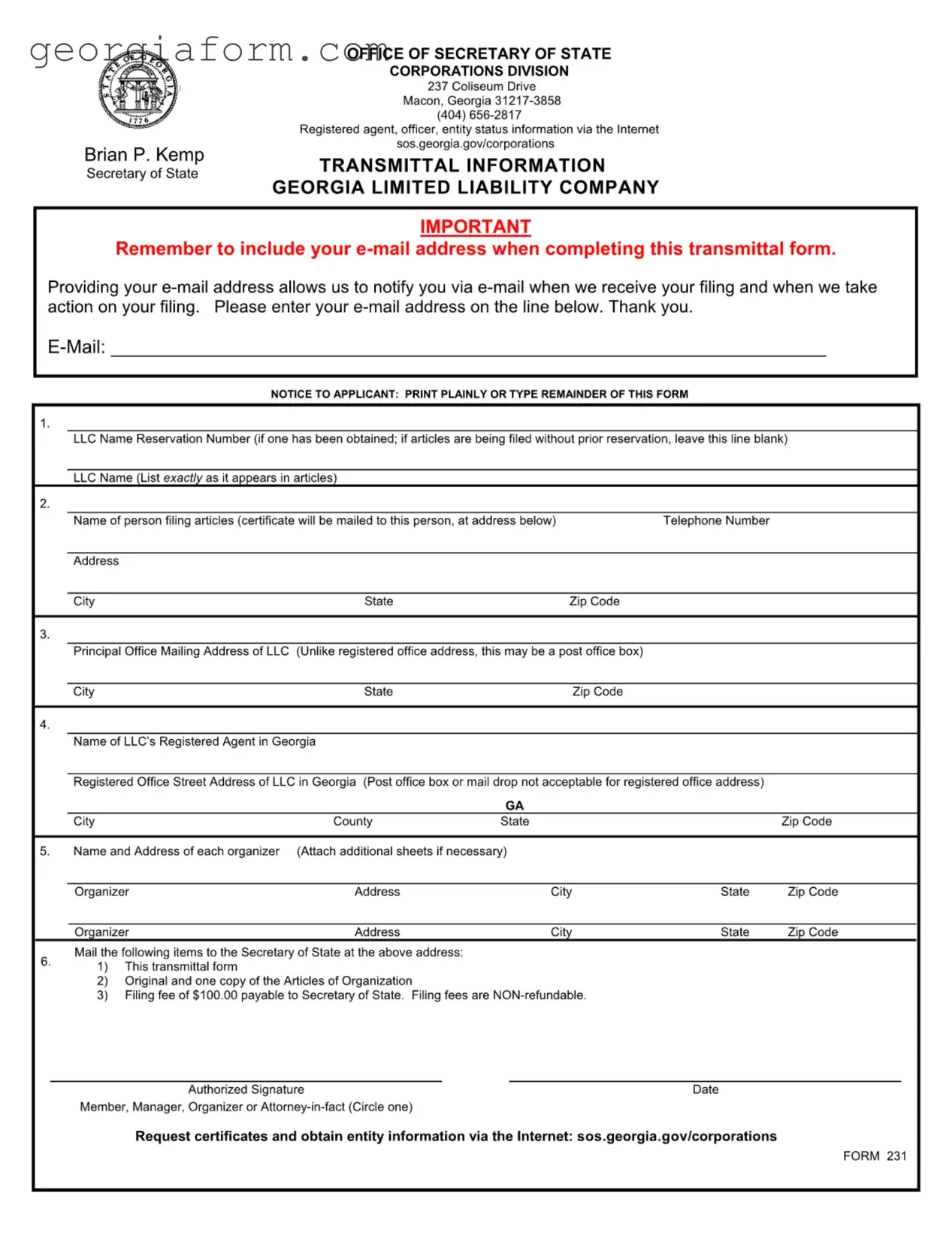 Free Georgia 231 Template in PDF