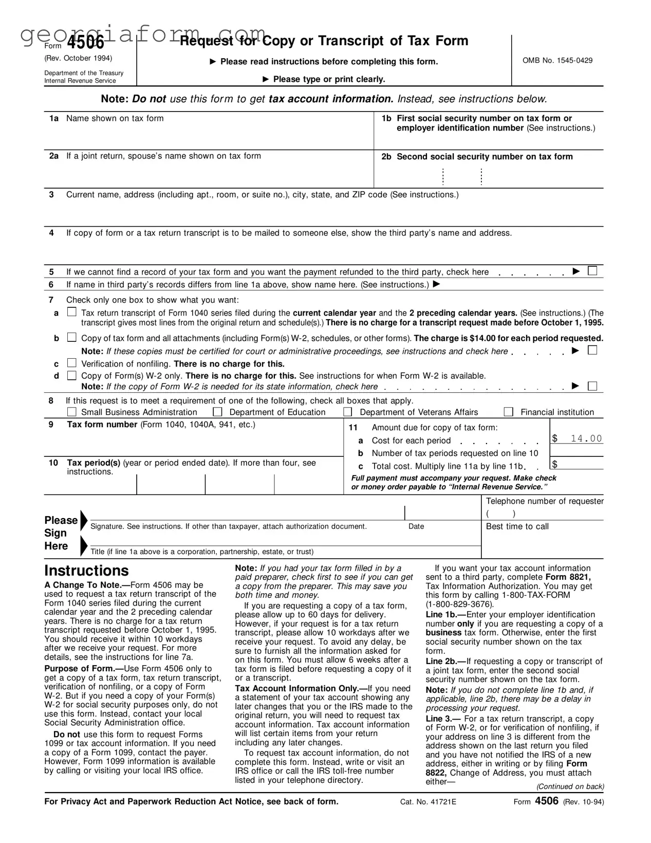 Free Georgia 4506 Template in PDF