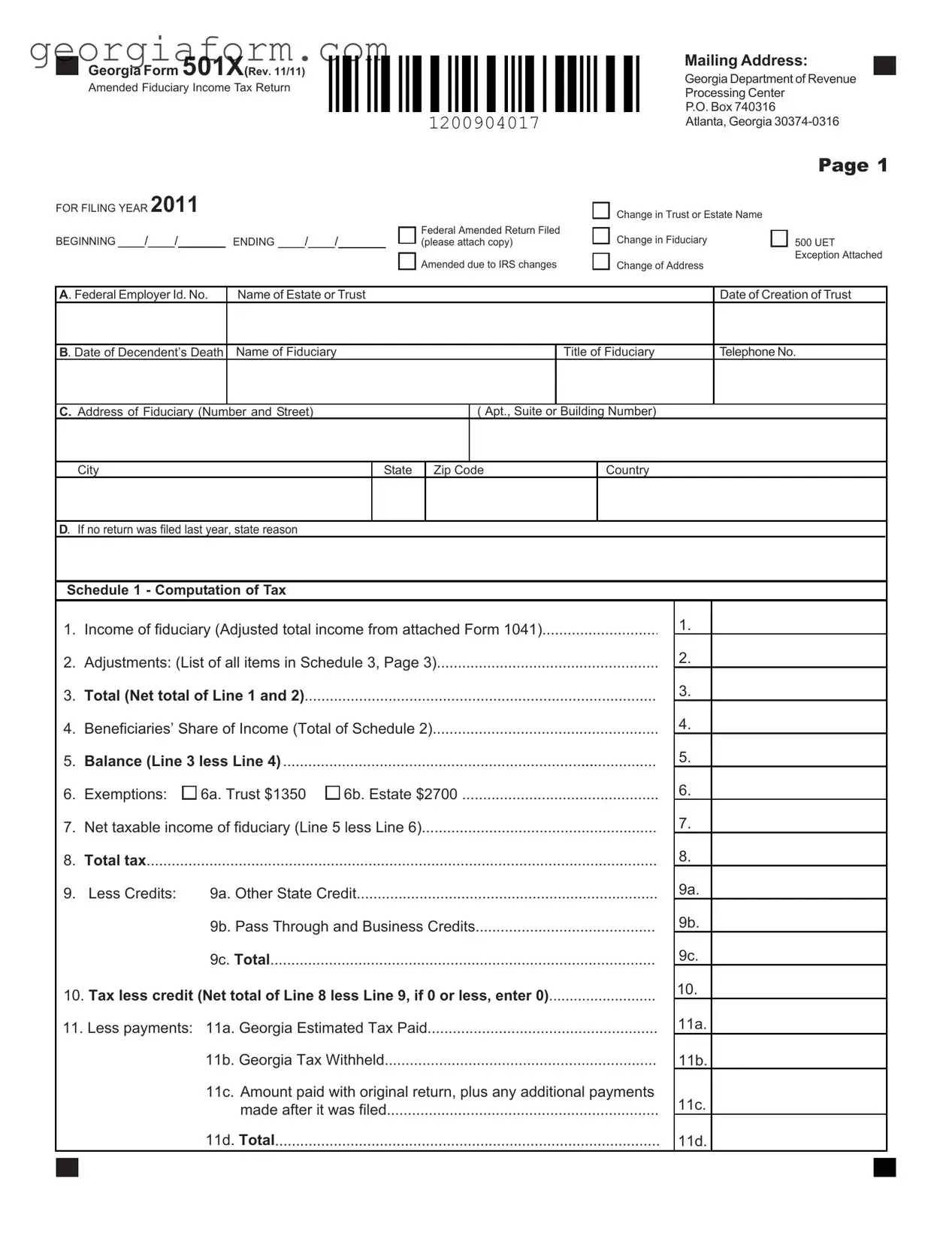 Free Georgia 501X Template in PDF