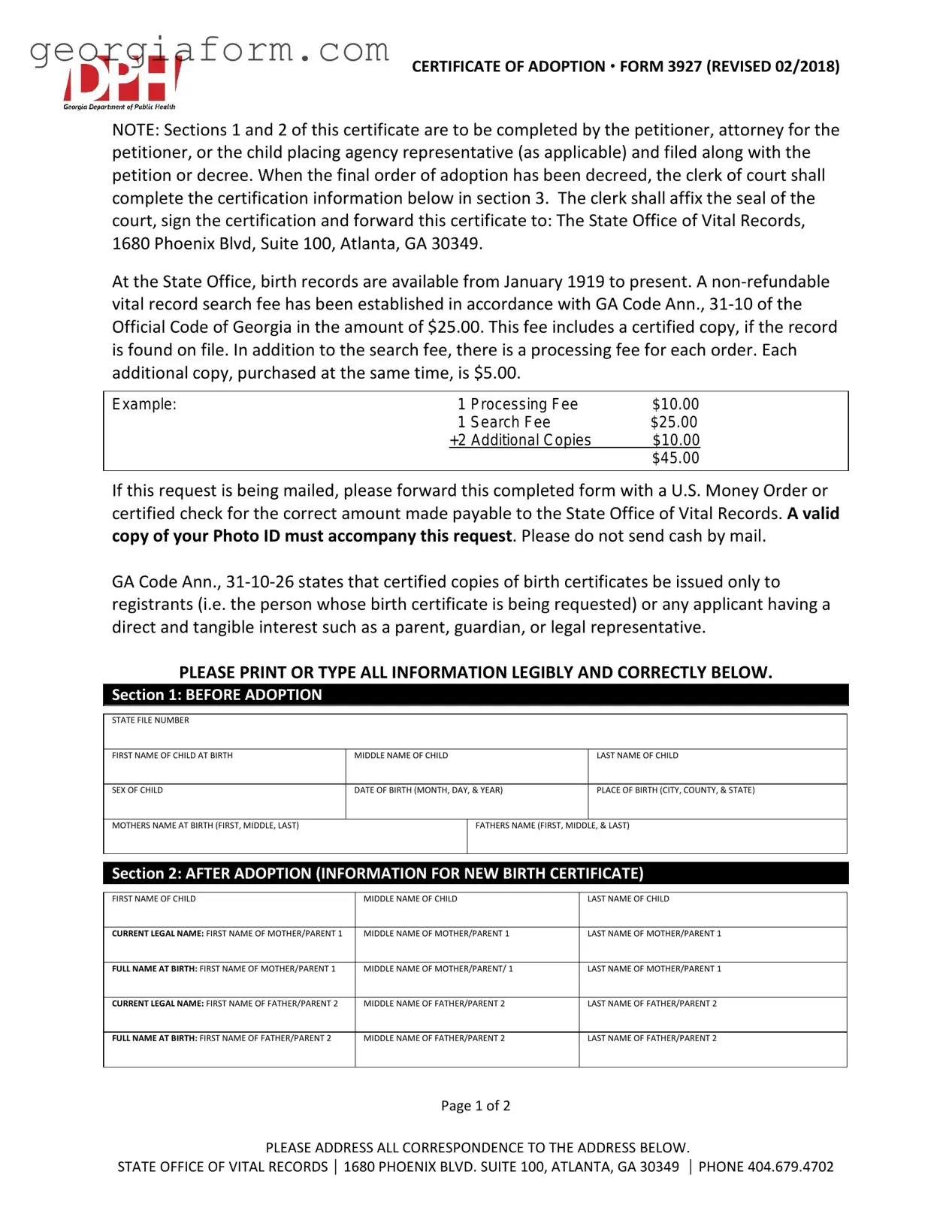 Free Georgia Adult Adoption Petition Template in PDF