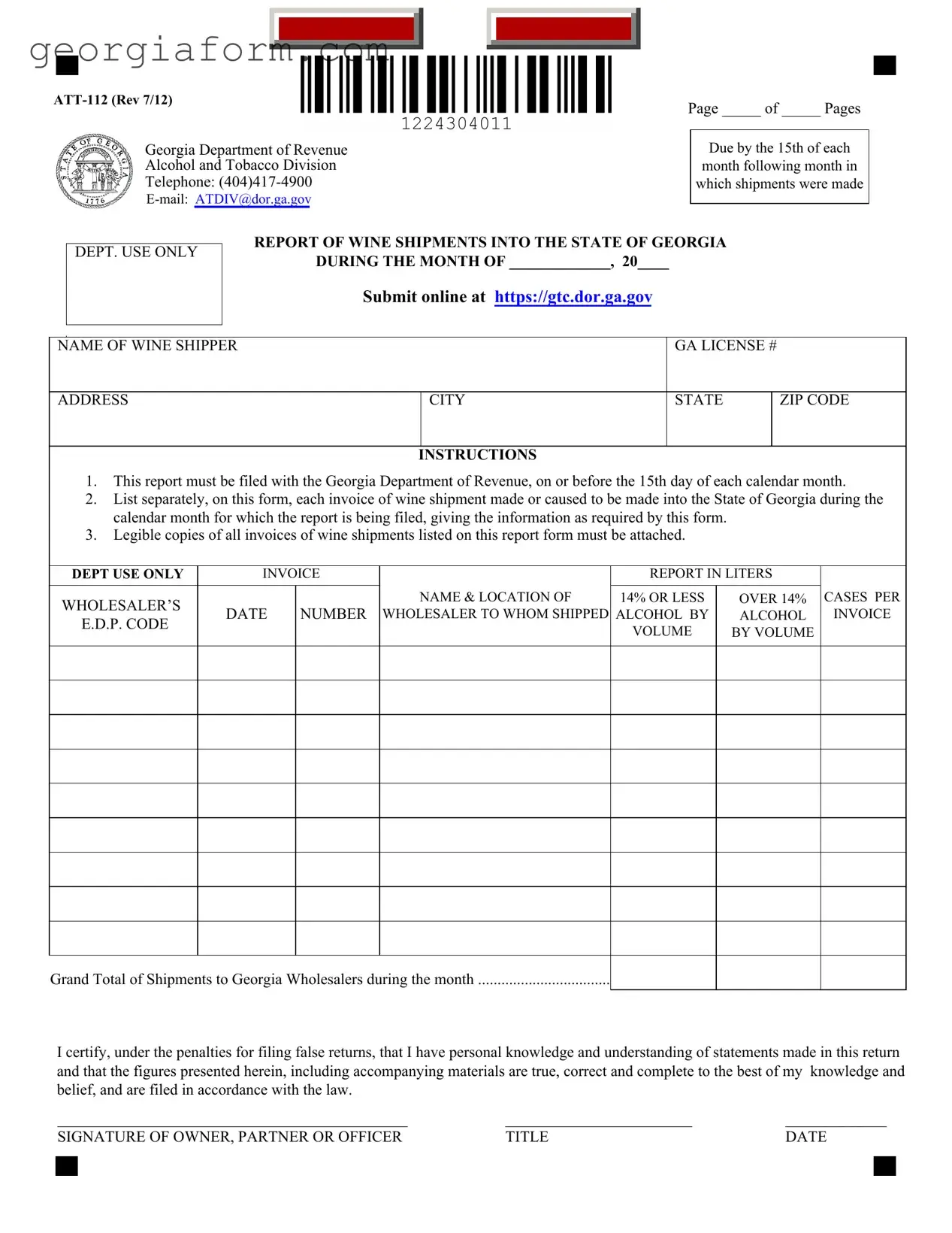 Free Georgia Att 112 Template in PDF