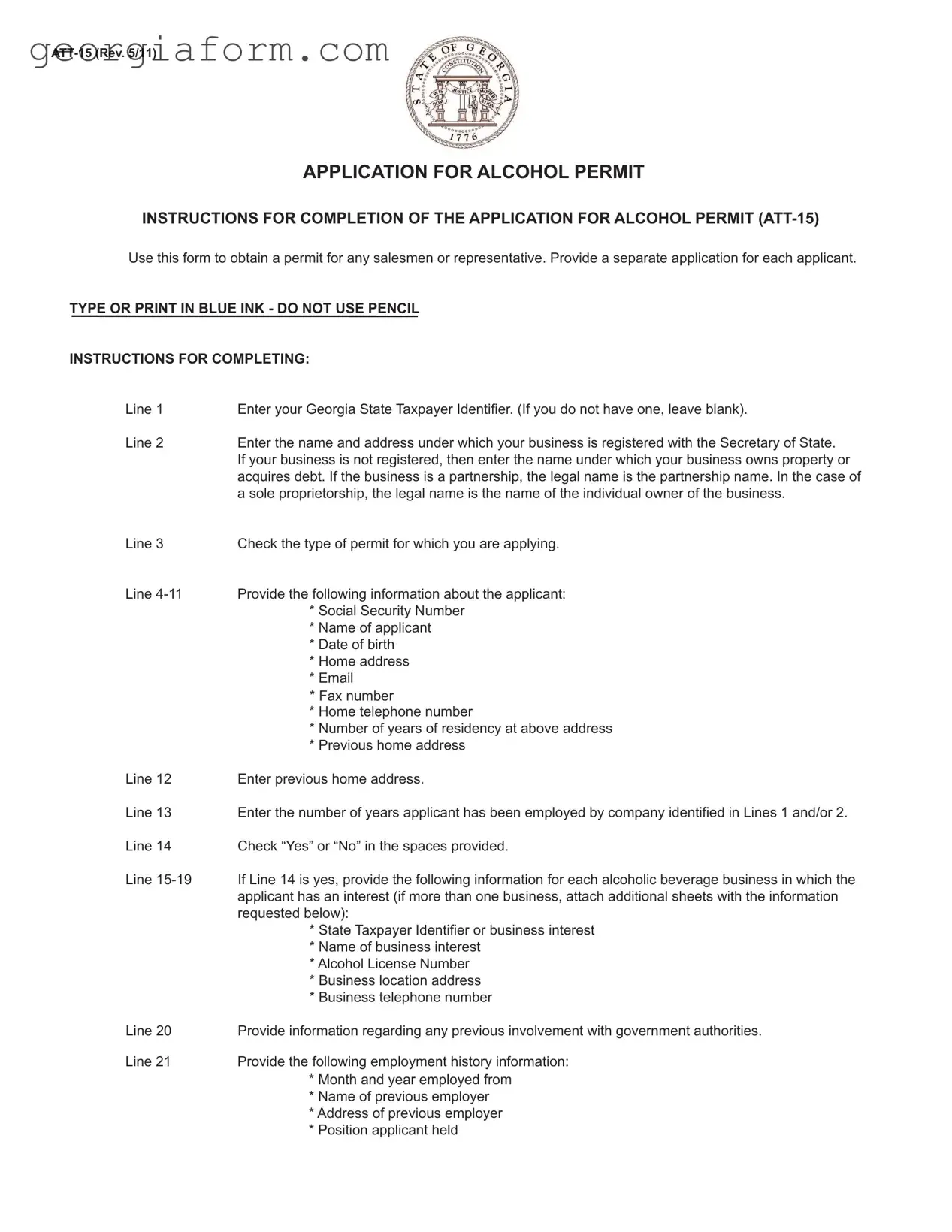 Free Georgia Att 15 Template in PDF