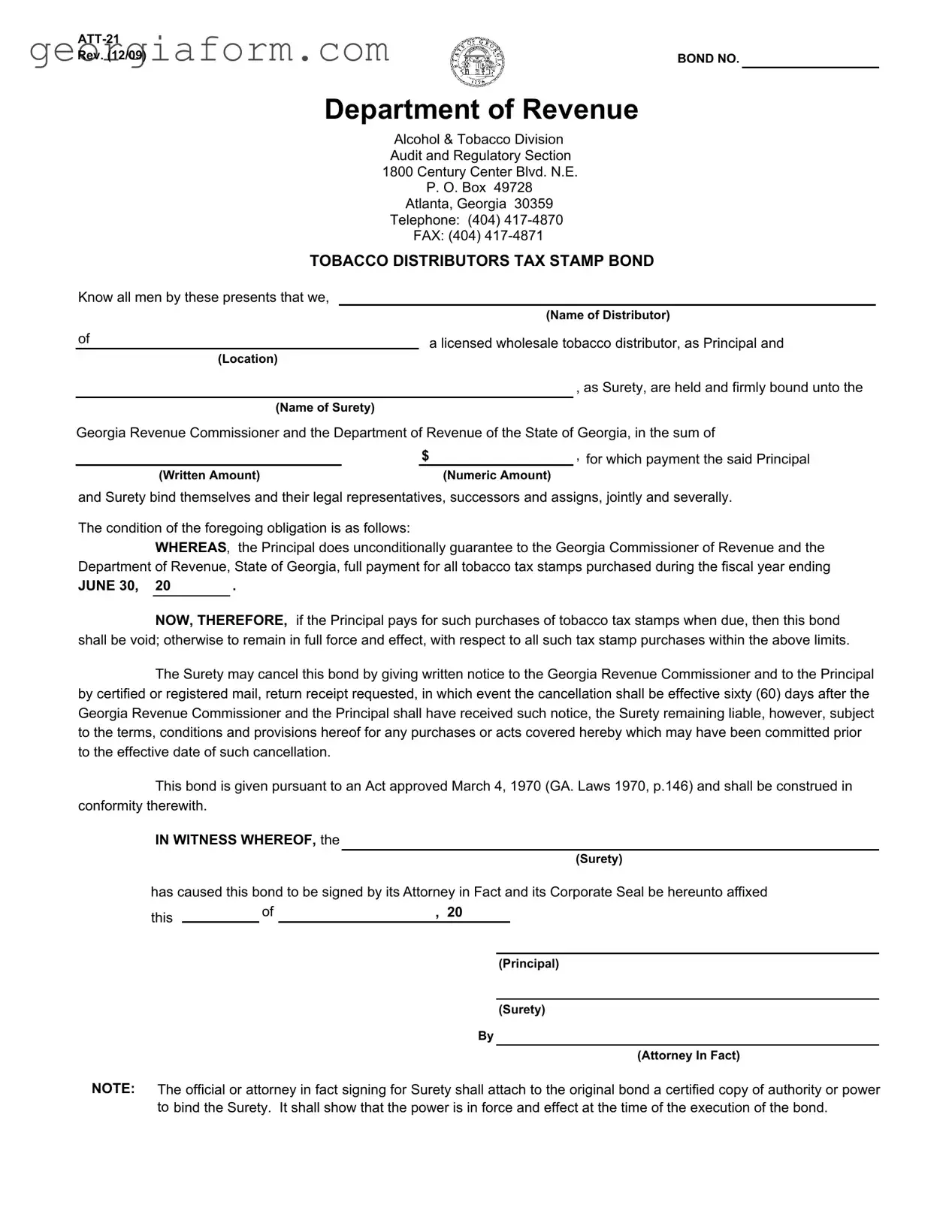 Free Georgia Att 21 Template in PDF