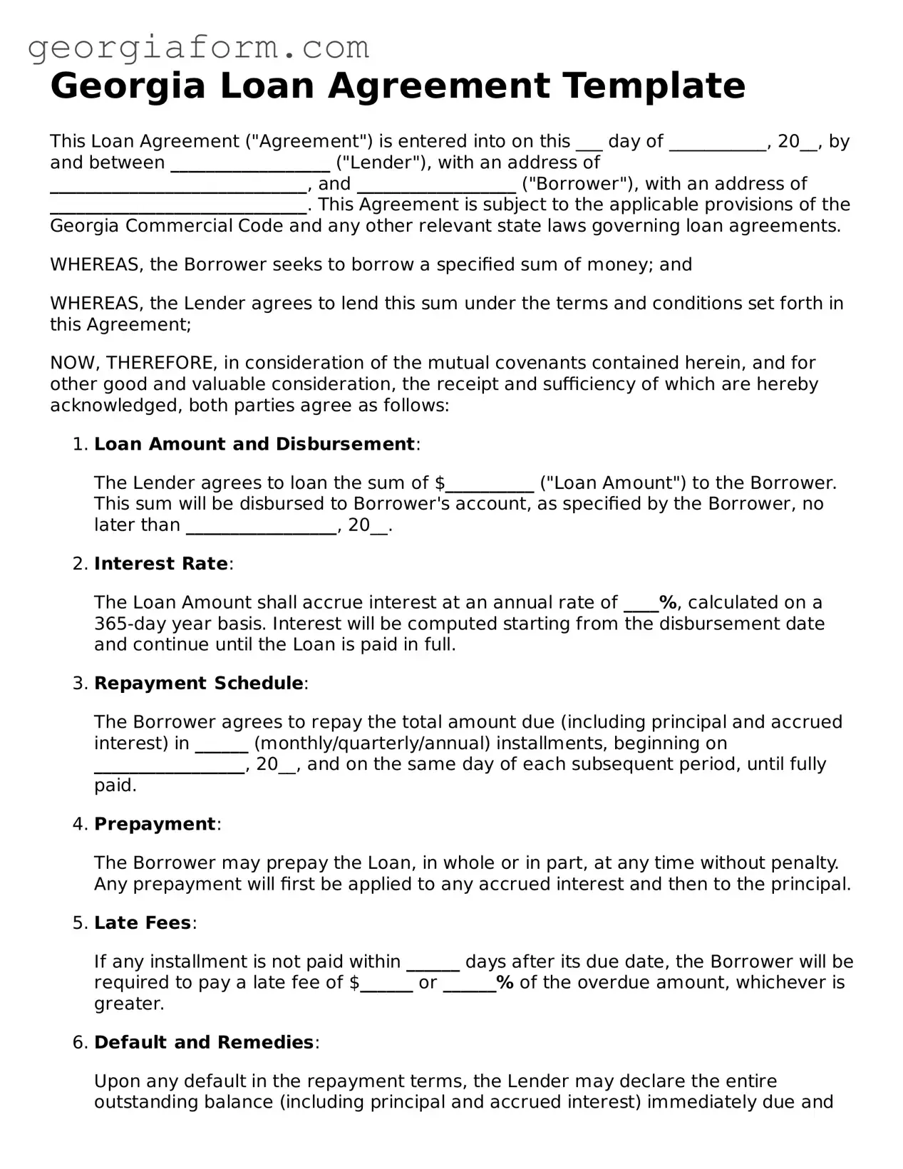 Legal  Loan Agreement Form for Georgia