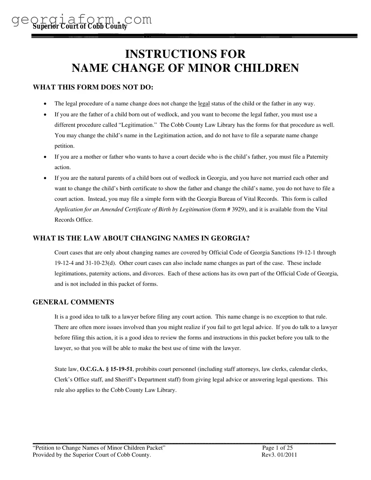 Free Georgia Change Name Minor Template in PDF