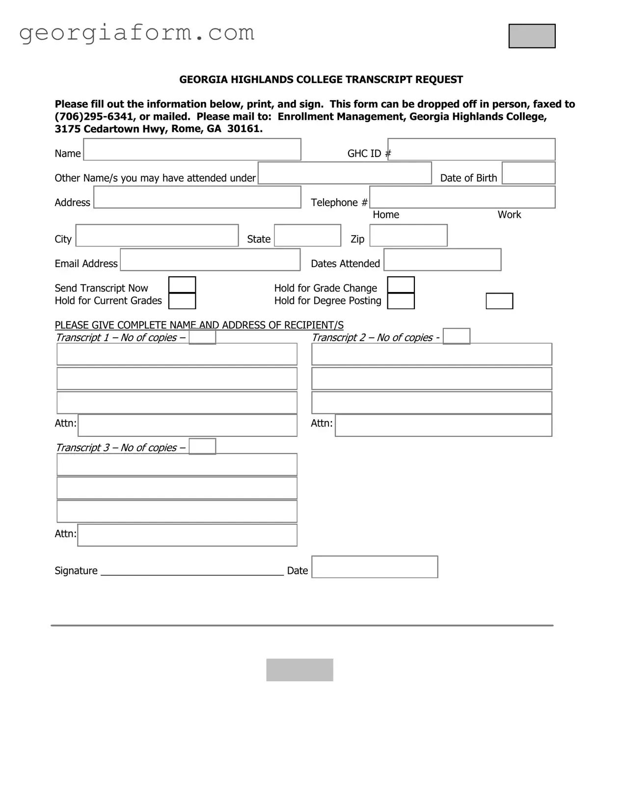 Free Georgia College Transcript Request Template in PDF