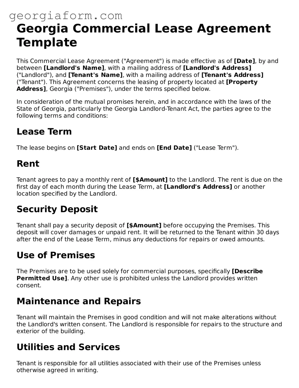 Legal  Commercial Lease Agreement Form for Georgia