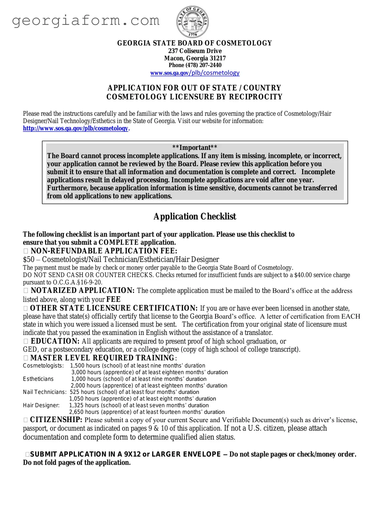 Free Georgia Cosmetology Reciprocity Template in PDF