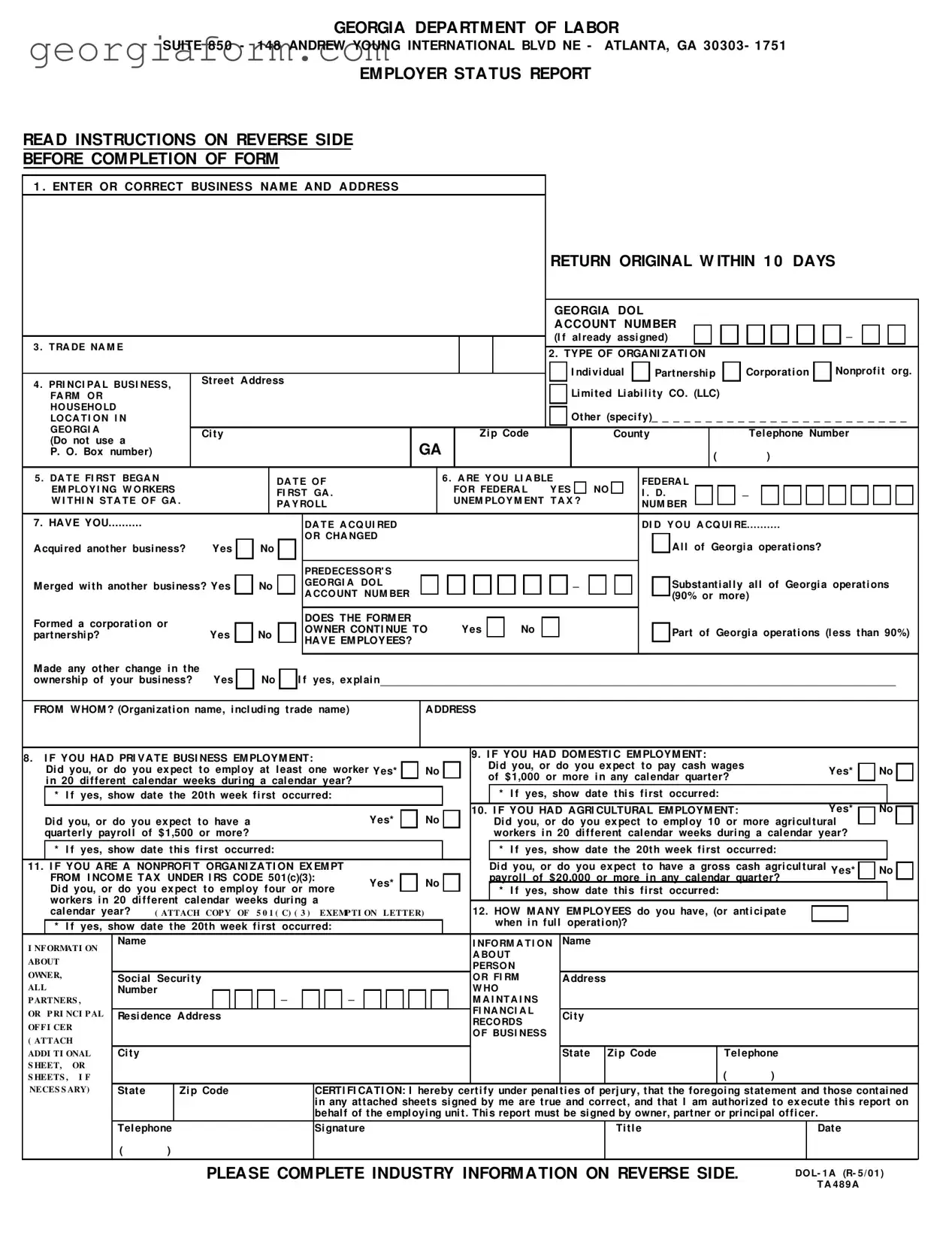 Free Georgia Department Of Labor Template in PDF