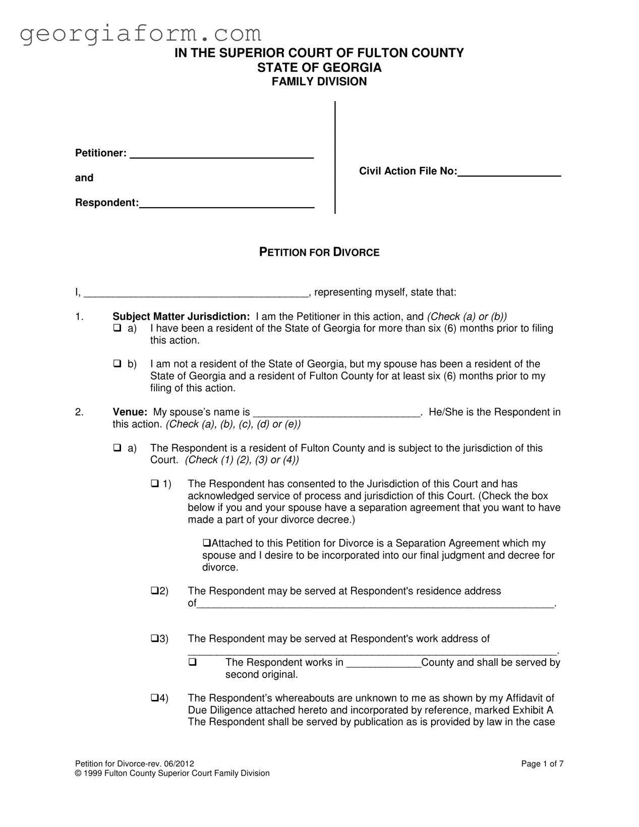 Free Georgia Divorce Template in PDF
