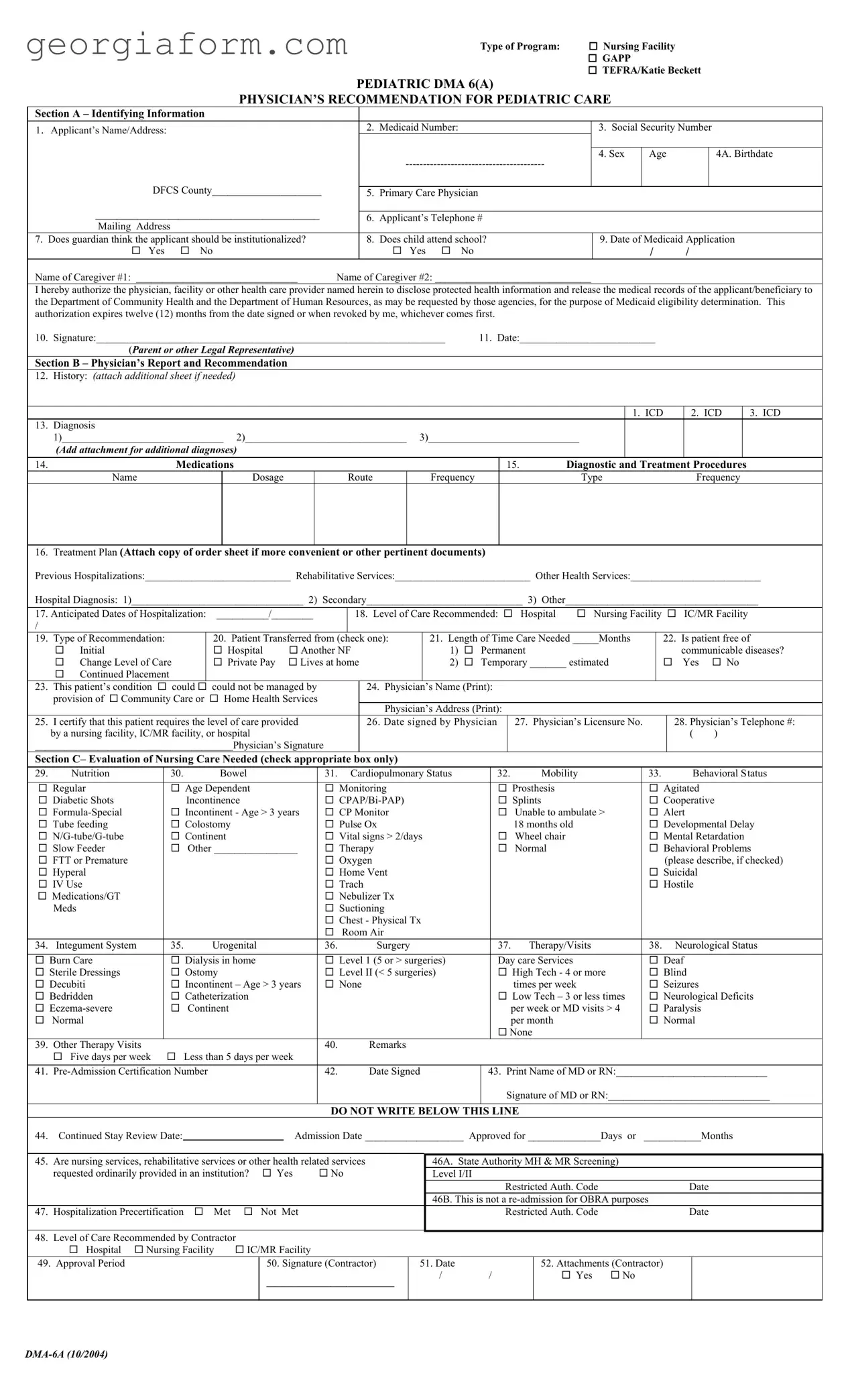 Free Georgia Dma 6 Template in PDF