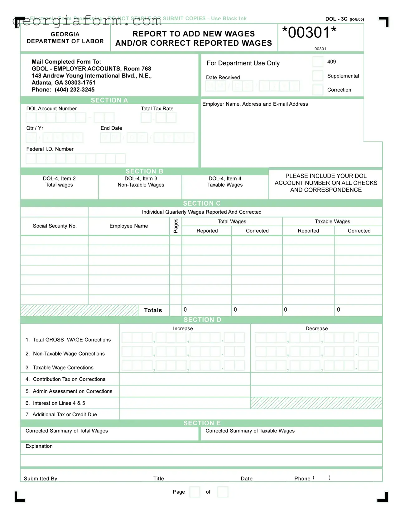Free Georgia Dol 3C Template in PDF
