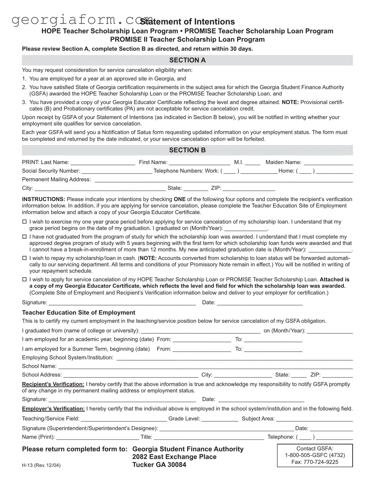 Free Georgia H 13 Template in PDF