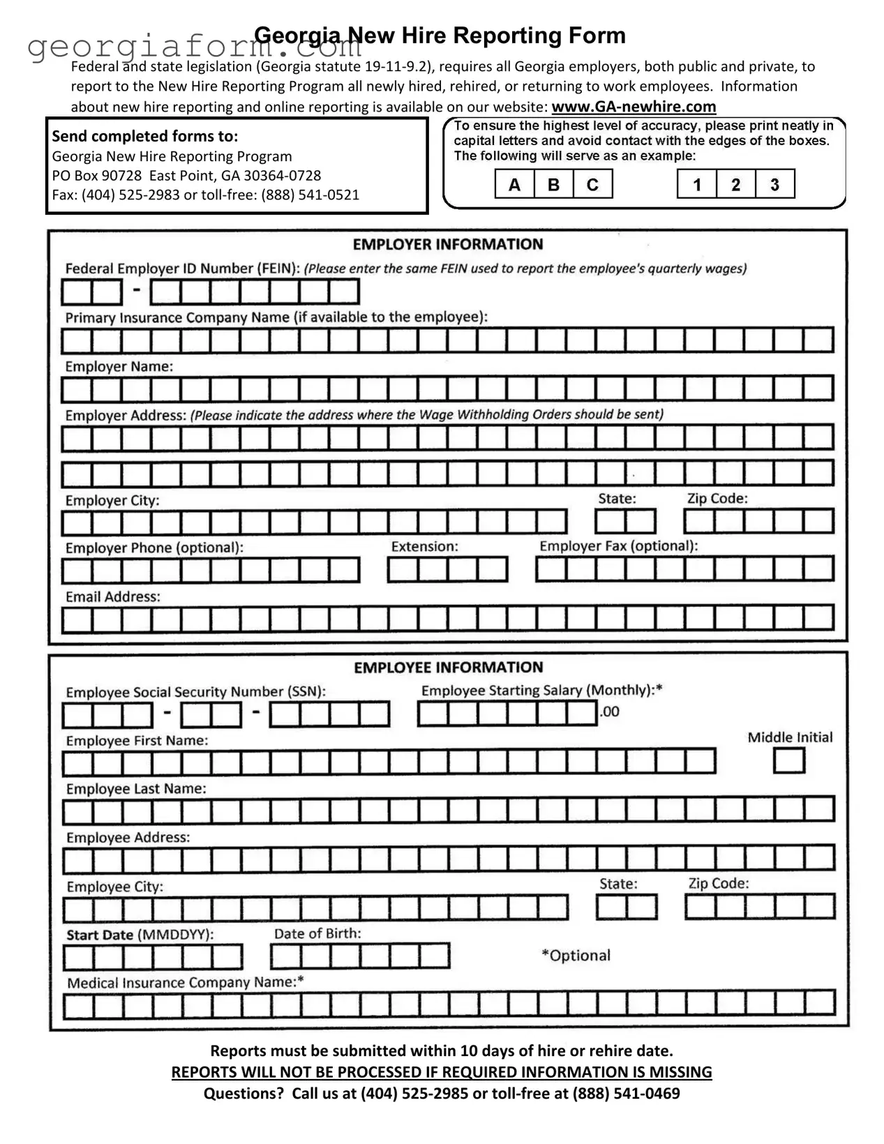 Free Georgia Hire Reporting Template in PDF