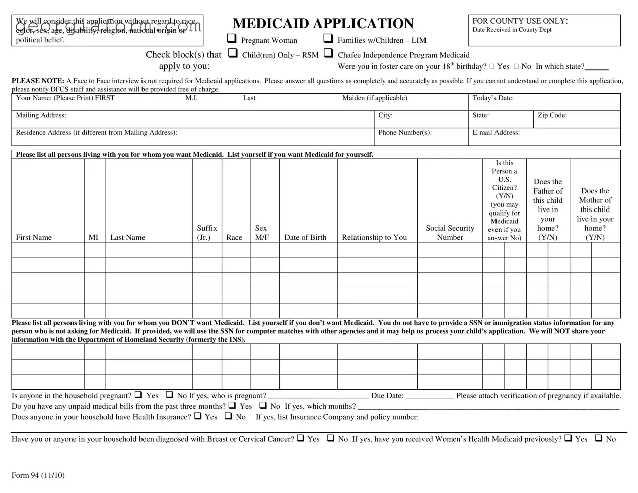 Free Georgia Medicaid Application Template in PDF