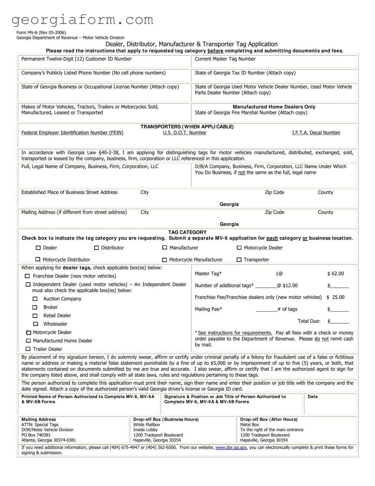Free Georgia Mv 6 Template in PDF