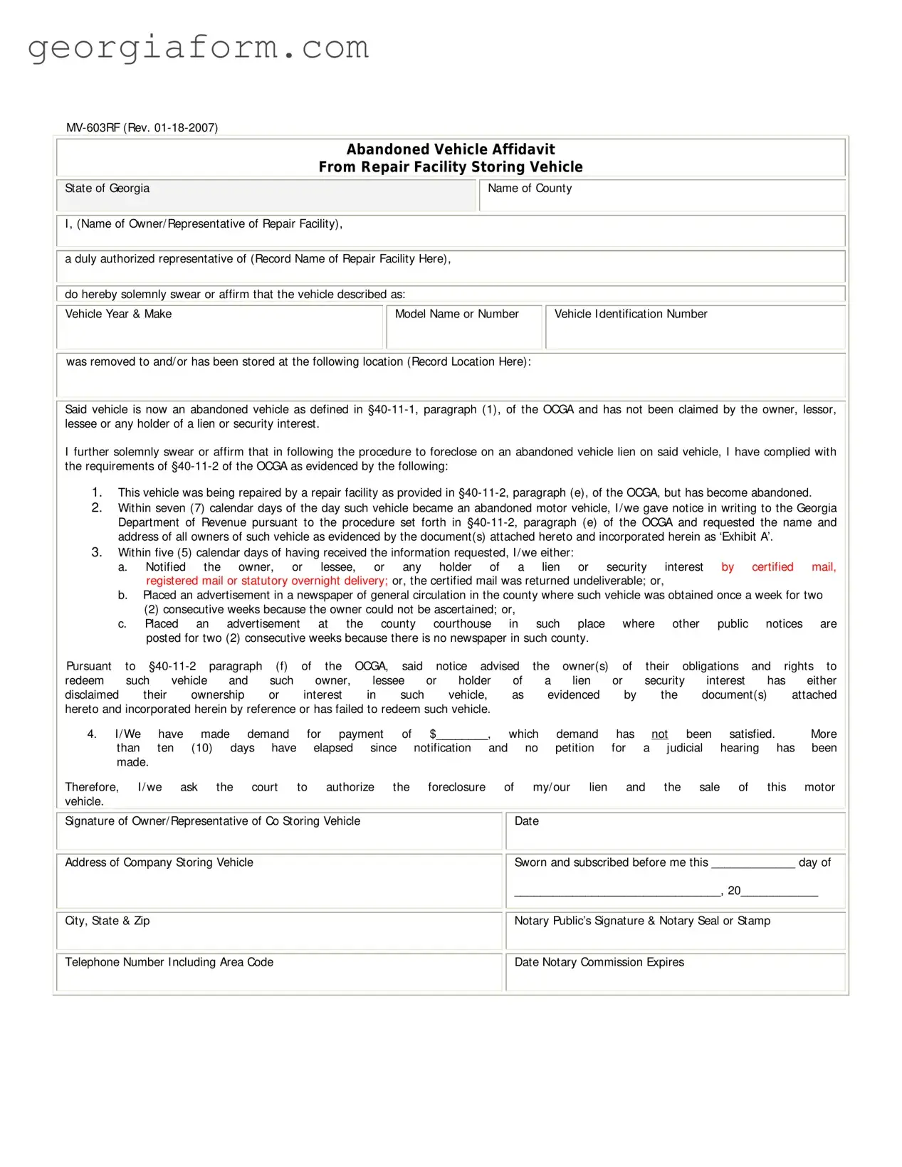 Free Georgia Mv 603Rf Template in PDF