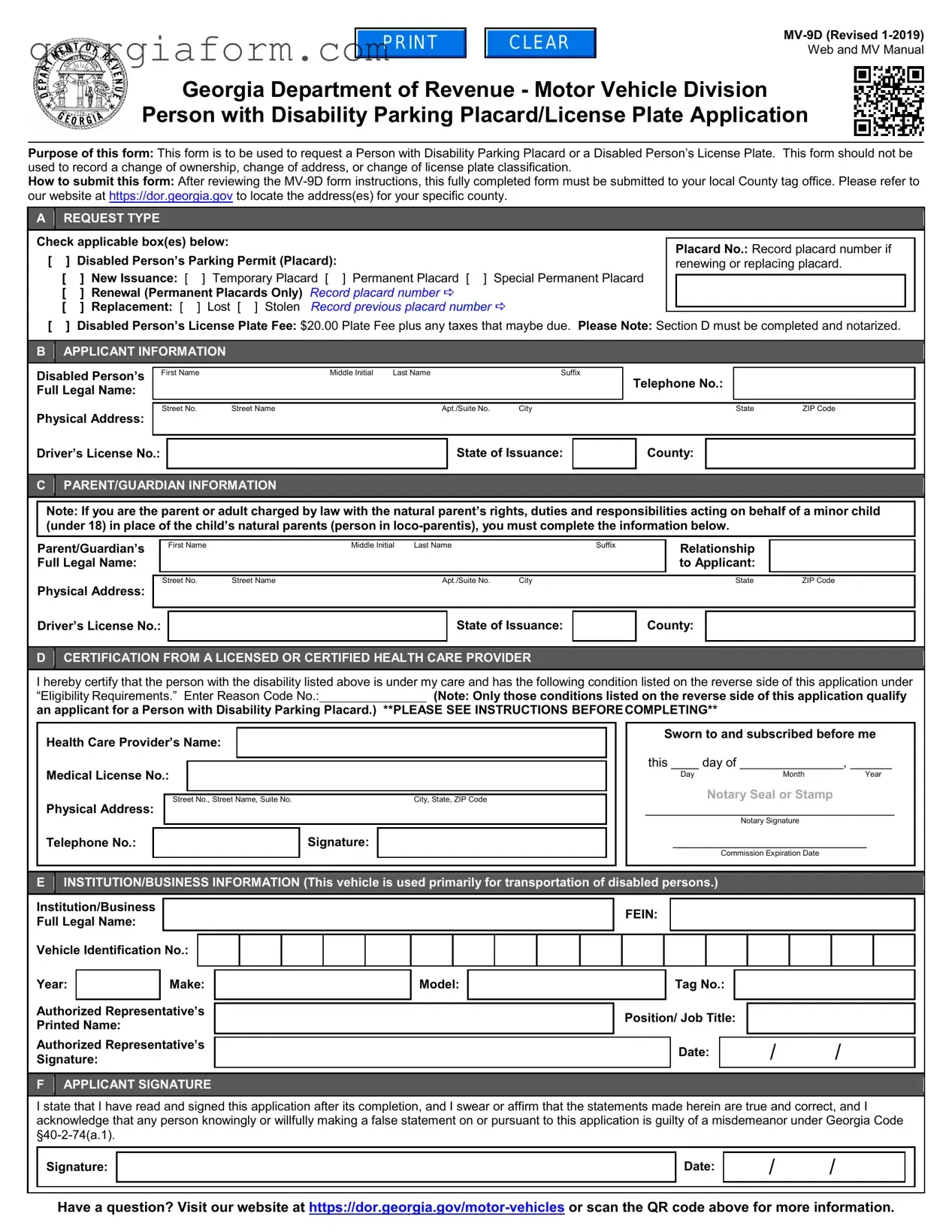 Free Georgia Mv 9D Template in PDF