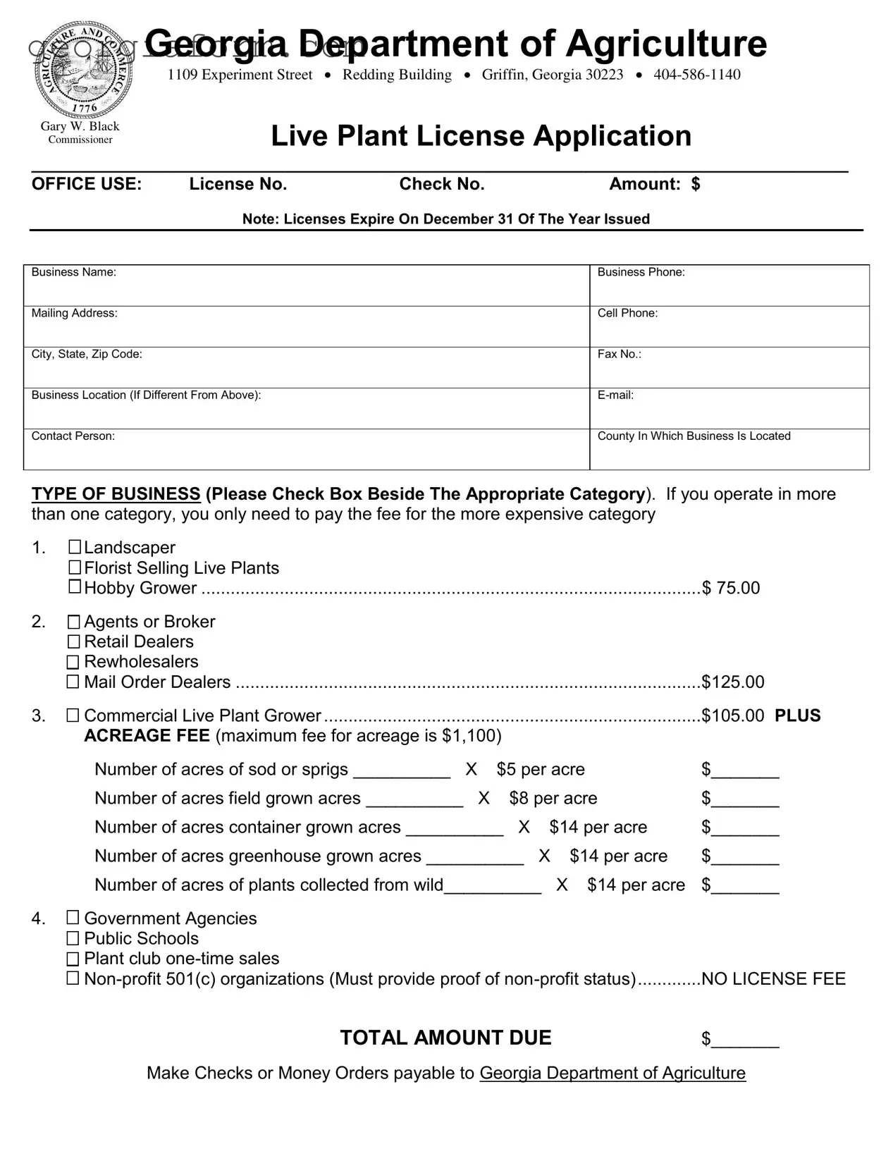 Free Georgia Plant License Application Template in PDF