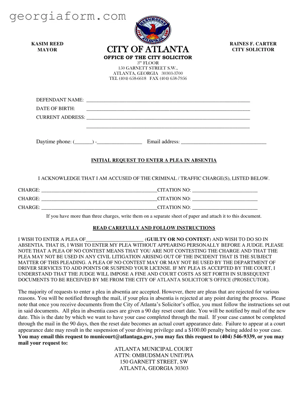 Free Georgia Plea Absentia Template in PDF