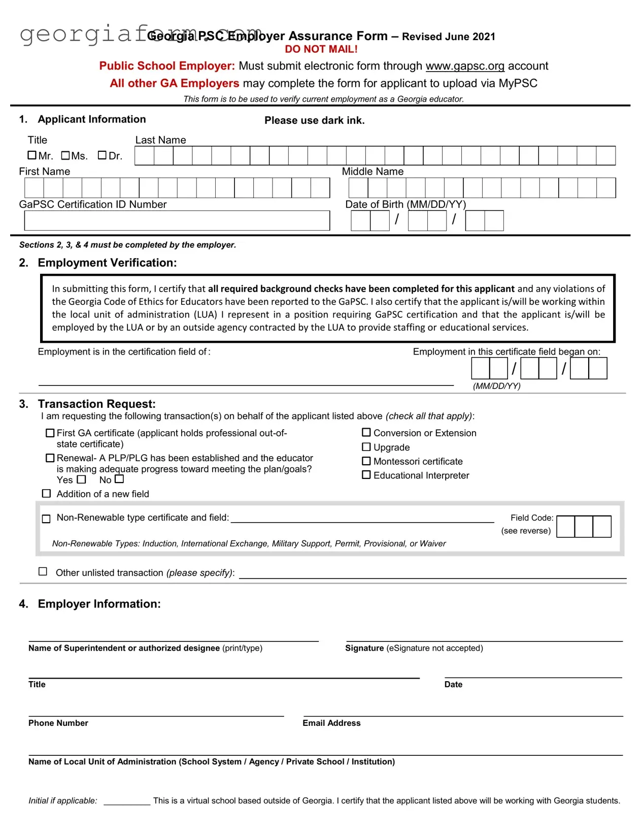 Free Georgia Psc Employer Assurance Template in PDF