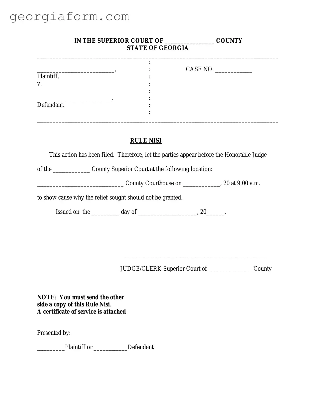 Free Georgia Rule Nisi Template in PDF