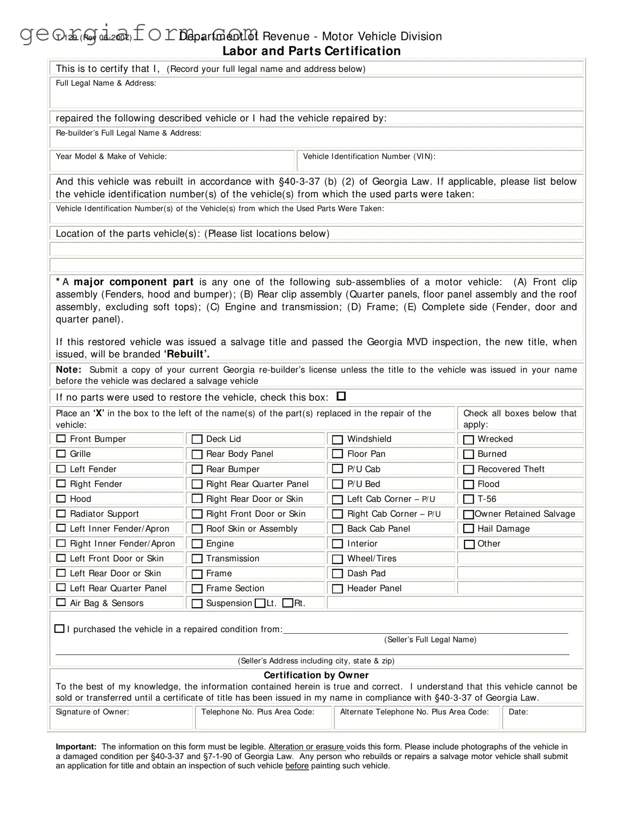 Free Georgia T 129 Template in PDF