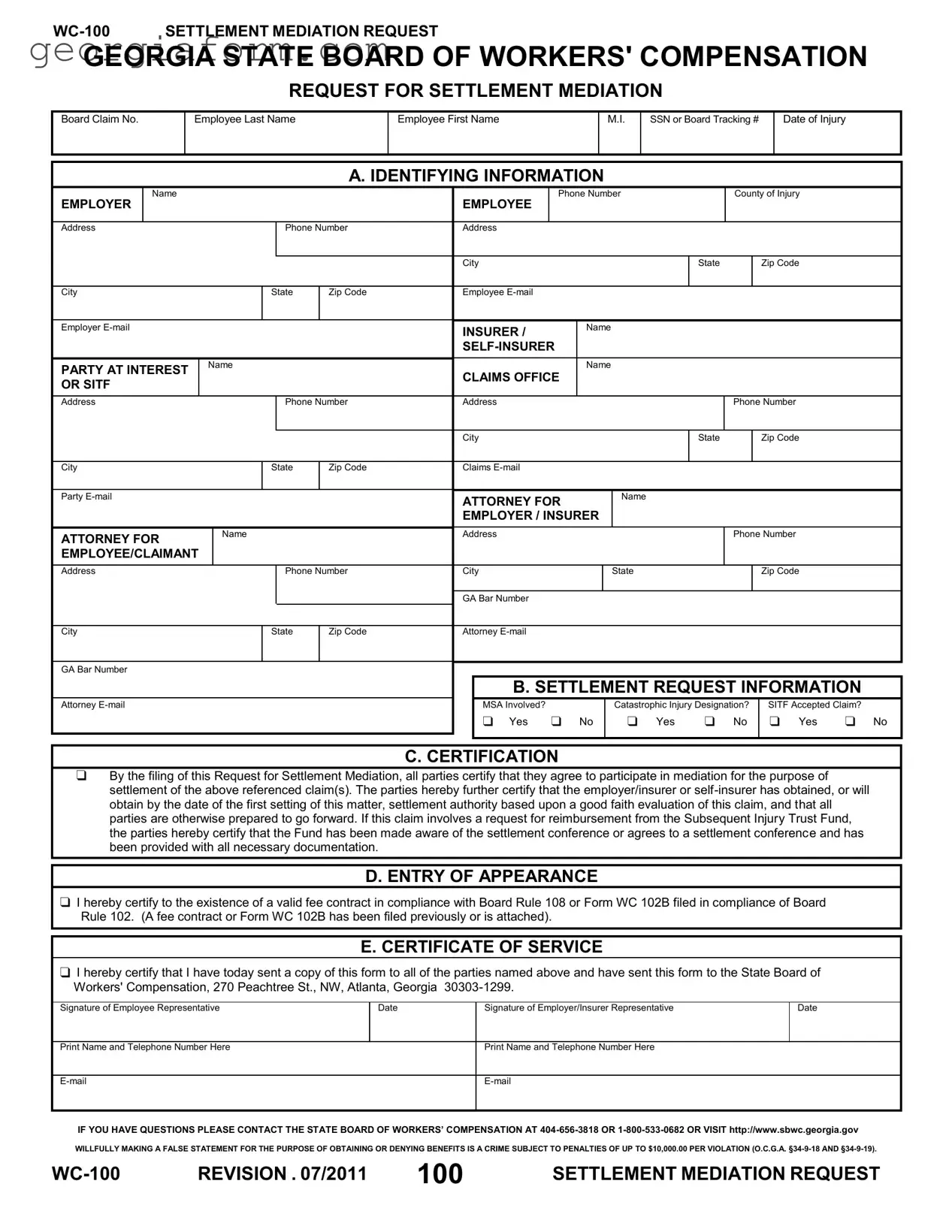 Free Georgia Wc 100 Template in PDF