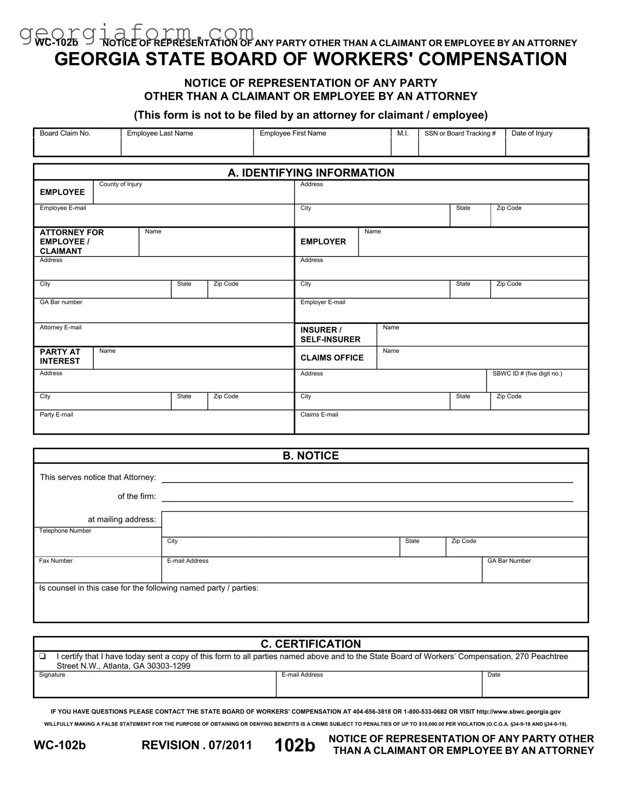 Free Georgia Wc 102B Template in PDF