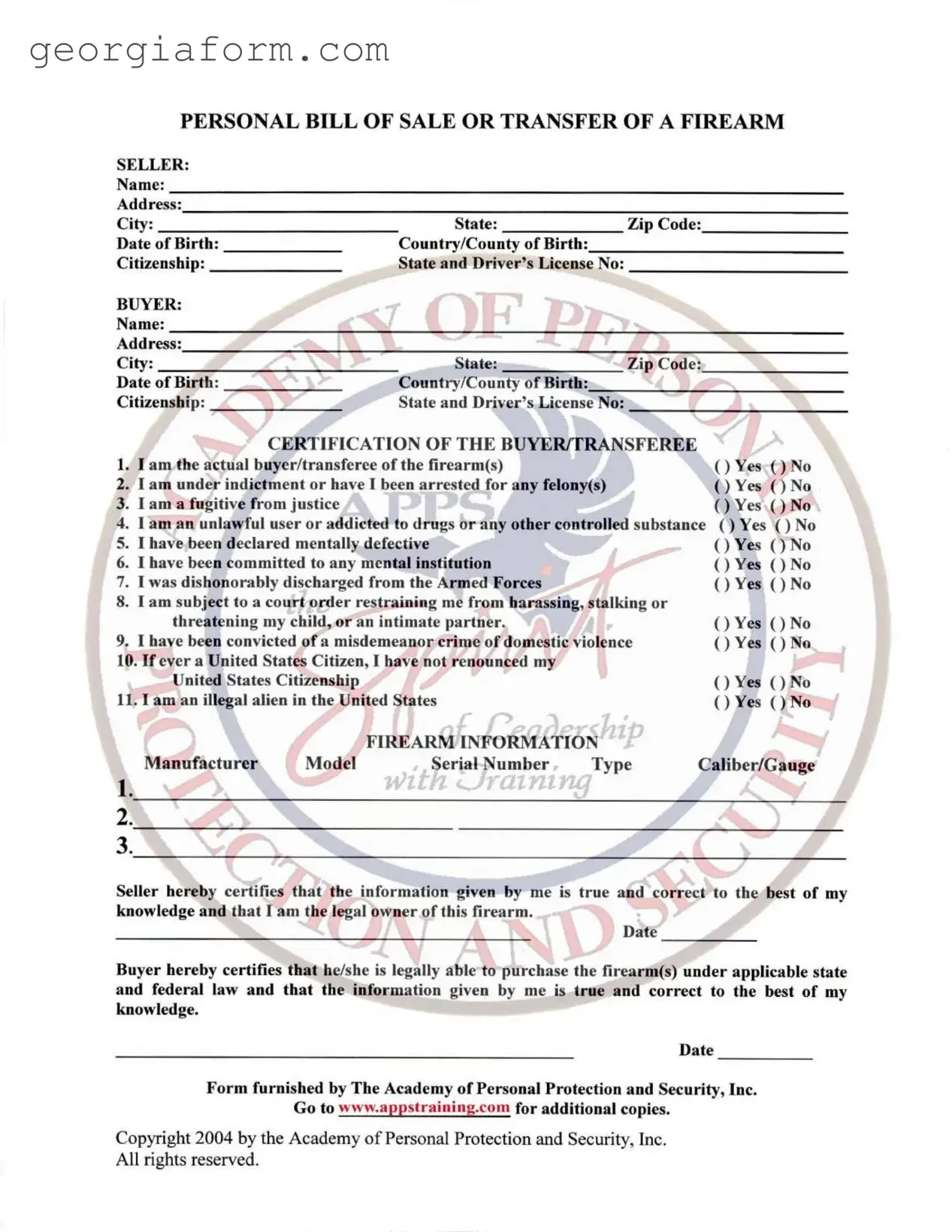 Free Gun Transfer Georgia Template in PDF