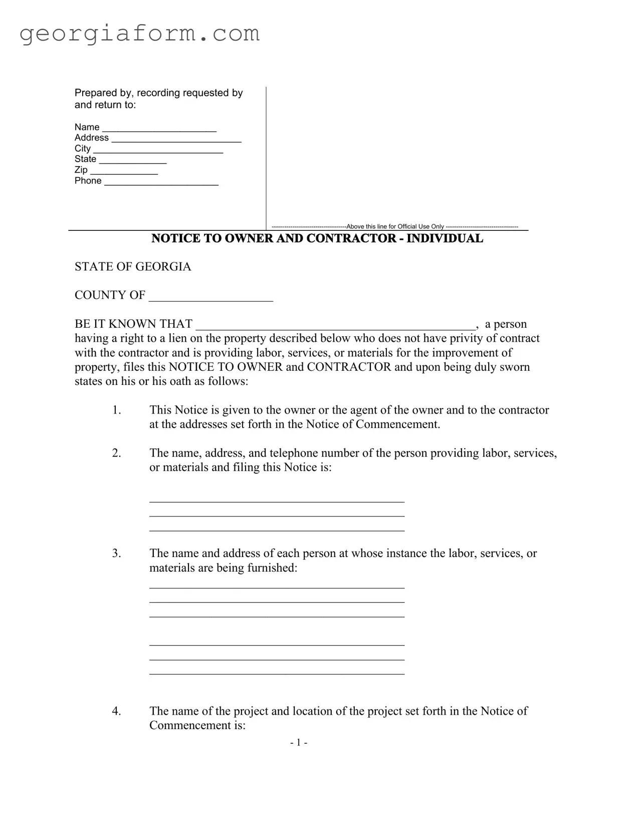 Free Notice To Owner Georgia Template in PDF