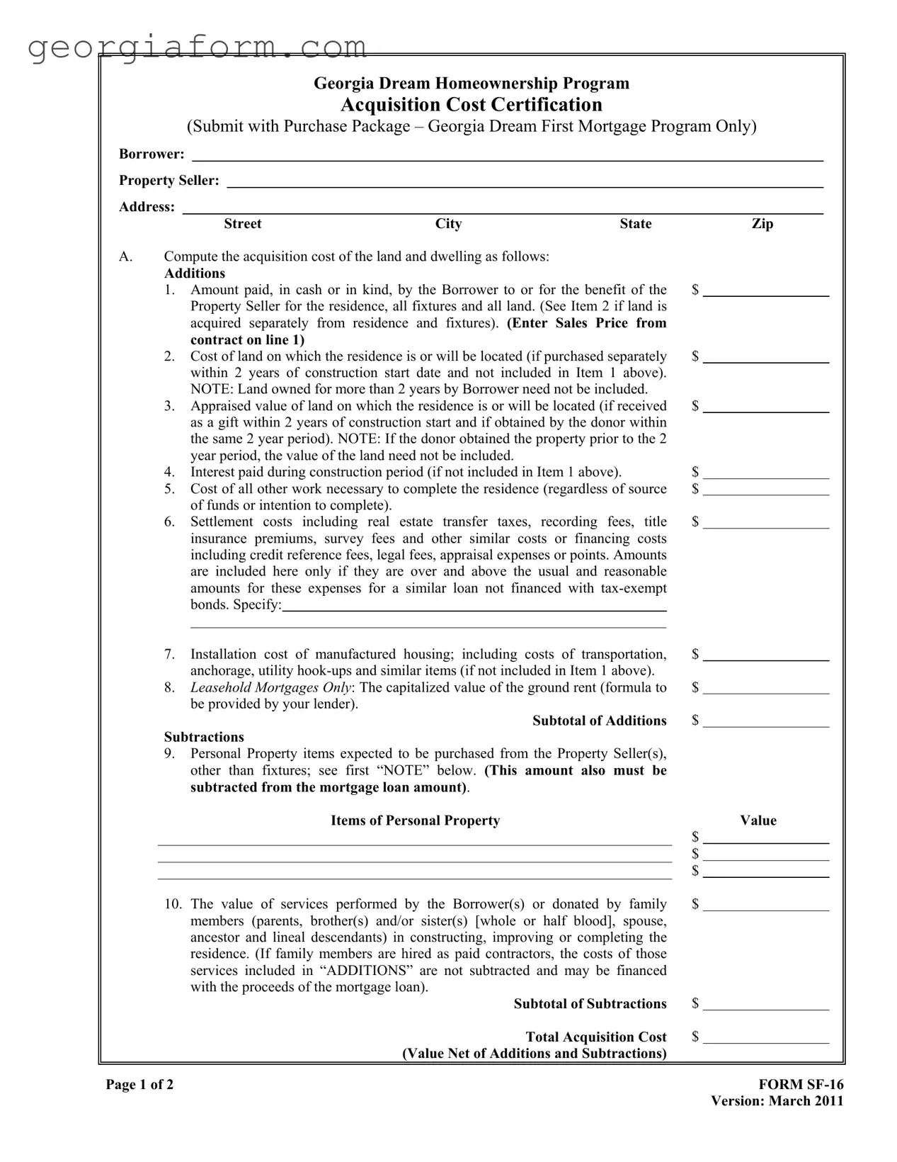 Free Sf 16 Georgia Template in PDF