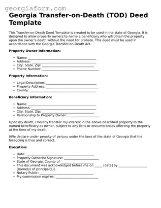 Legal  Transfer-on-Death Deed Form for Georgia