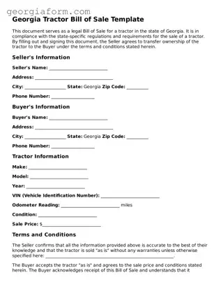 Legal  Tractor Bill of Sale Form for Georgia