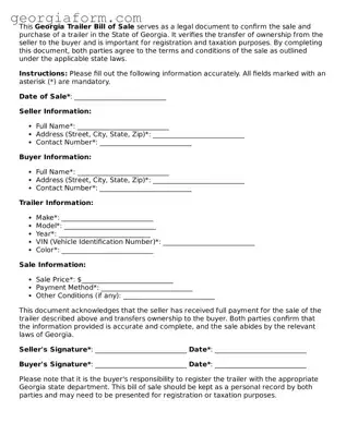 Legal  Trailer Bill of Sale Form for Georgia
