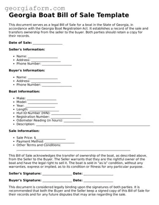 Legal  Boat Bill of Sale Form for Georgia