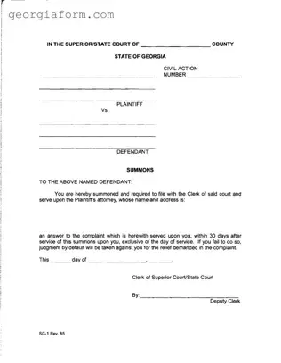 Free Georgia Civil Summons Template in PDF