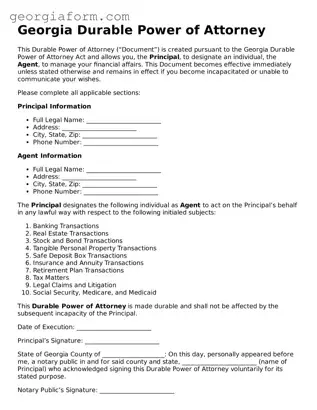 Legal  Durable Power of Attorney Form for Georgia