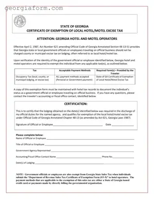Free Georgia Hotel Tax Template in PDF