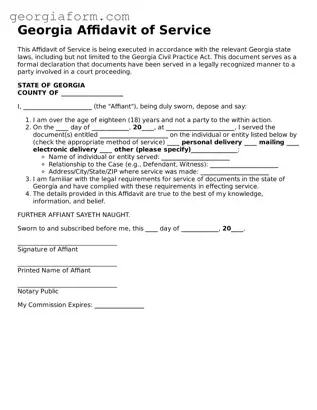 Legal  Affidavit of Service Form for Georgia