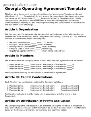 Legal  Operating Agreement Form for Georgia