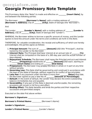 Legal  Promissory Note Form for Georgia