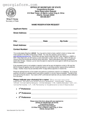 Free Georgia Name Reservation Template in PDF
