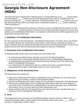 Legal  Non-disclosure Agreement Form for Georgia