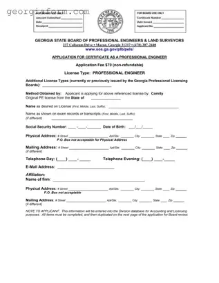Free Georgia Pe Comity Application Template in PDF