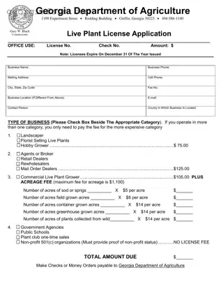 Free Georgia Plant License Application Template in PDF